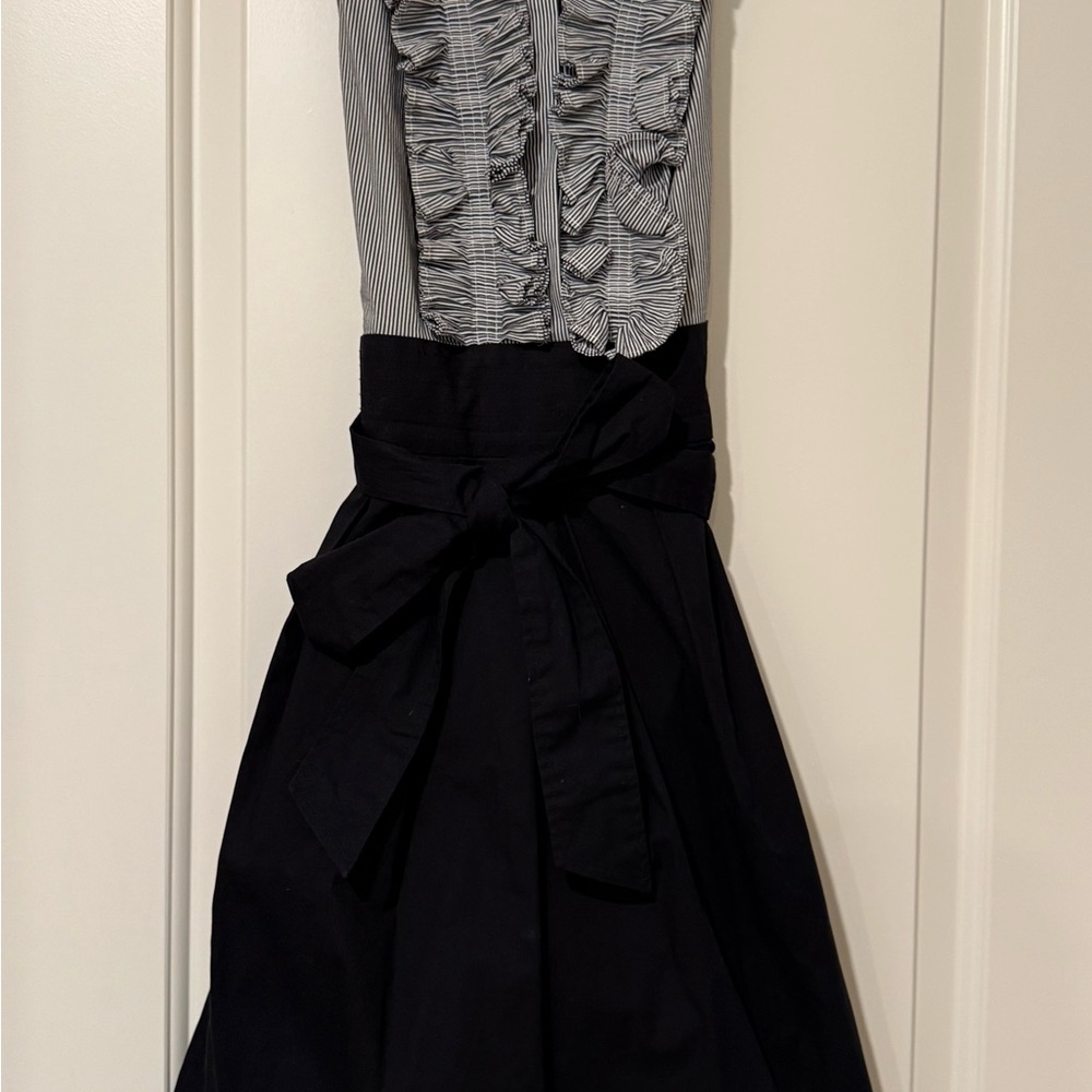 Eliza J Ruffle Front Pinstripe Belted (Bow) Dress - SO cute!  Size 6
